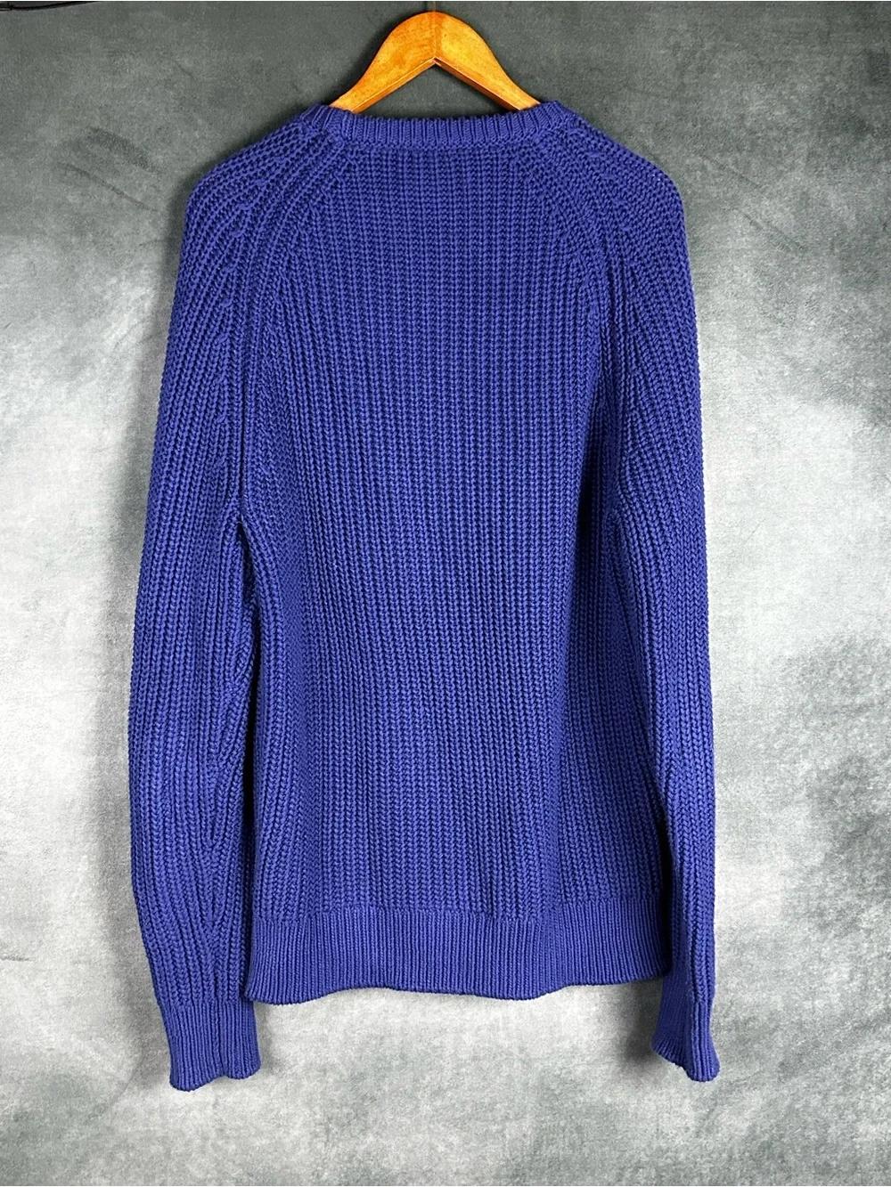 J.Crew Heritage Cotton Shaker-Stitch Fisherman Crewneck Sweater M Vivid Navy